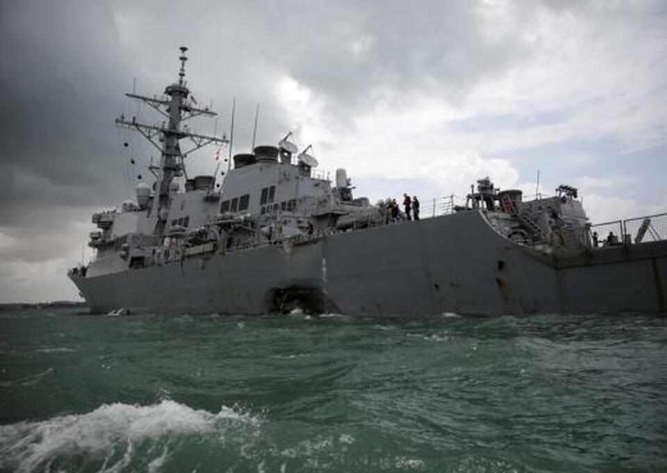 The US Navy guided-missile destroyer USS John S. McCain is seen after a collision, in Singapore waters August 21, 2017. (Reuters Photo/Ahmad Masood)