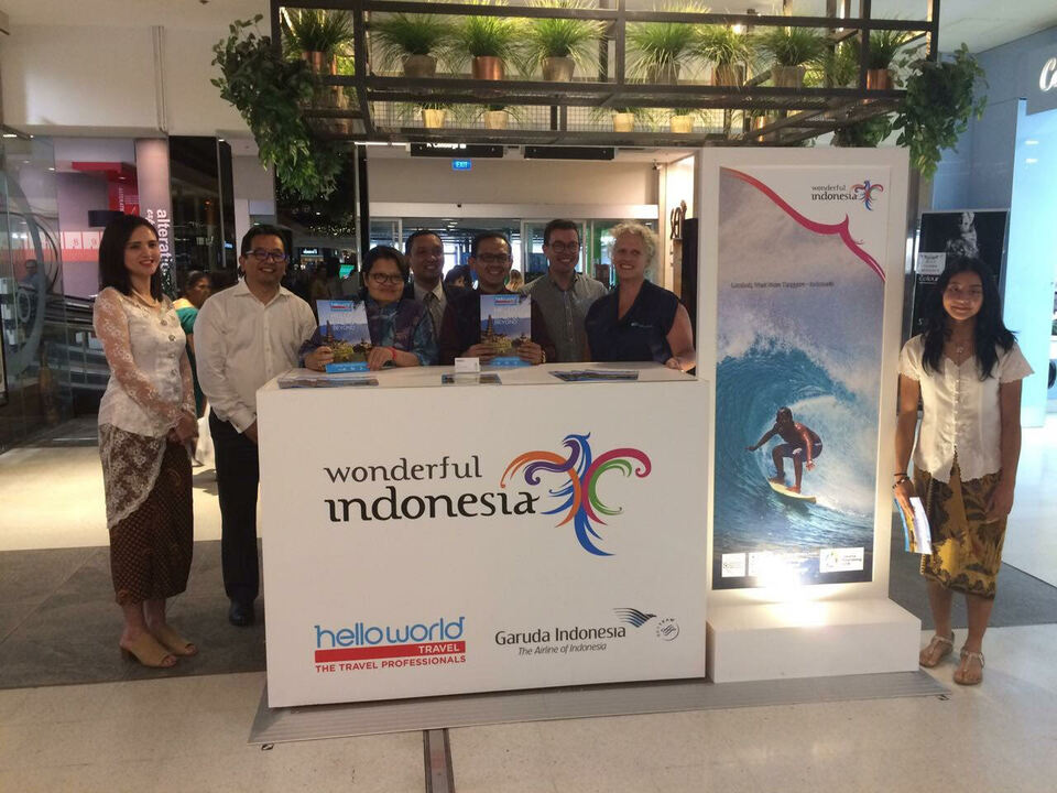 The Ministry of Tourism is promoting Wonderful Indonesia tour packages in Melbourne from Nov. 20 to Dec 3 in cooperation with Helloworld, a notable Australian tour and travel agency. (Photo courtesy of the Tourism Ministry)