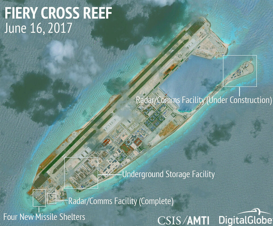 Construction is shown on Fiery Cross Reef in the Spratly Islands, the disputed South China Sea. (Reuters Photo/ CSIS/AMTI DigitalGlobe)