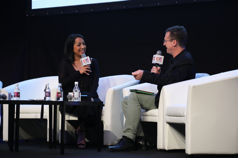 Marvel content and character development director Sana Amanat speaking during the 'Creative Thinking and Storytelling' session of the Asia TV Forum and Market in Singapore on  Nov. 30. (Photo courtesy of ATF)