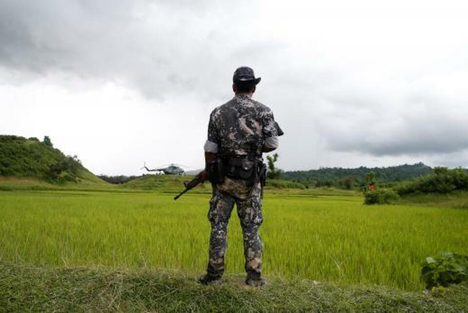 A Myanmar soldier stands near Maungdaw, north of Rakhine state, Myanmar. (Reuters Photo/Soe Zeya Tun)
