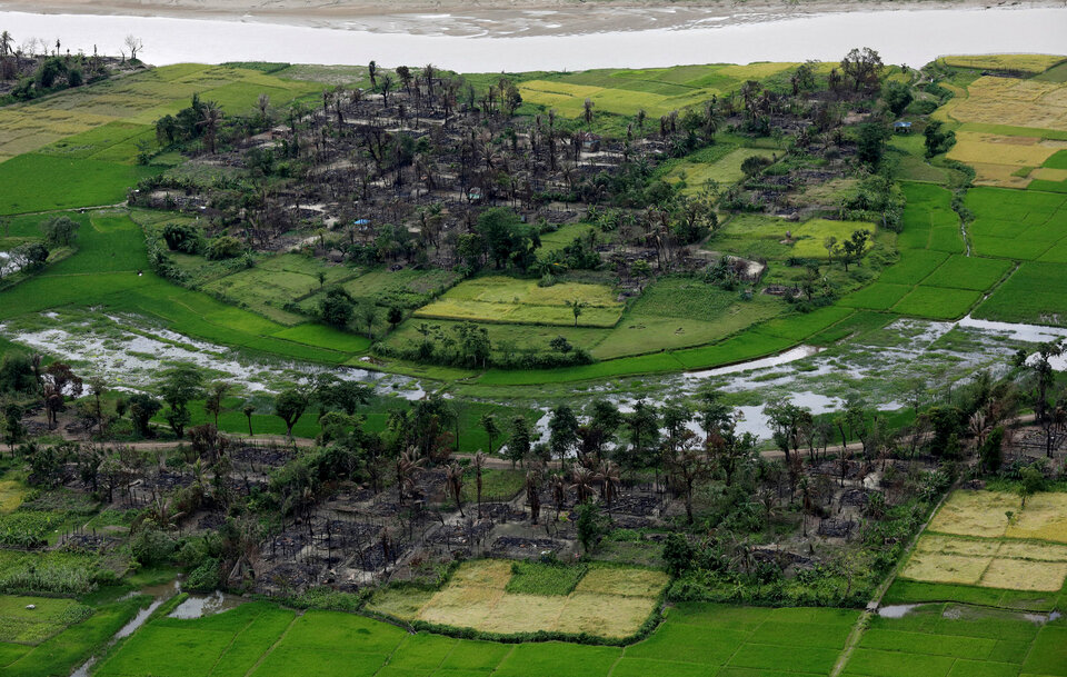 Aerial view of a burned Rohingya village near Maungdaw, north of Rakhine State, Myanmar, September 27, 2017.  (Reuters Photo/Soe Zeya Tun)