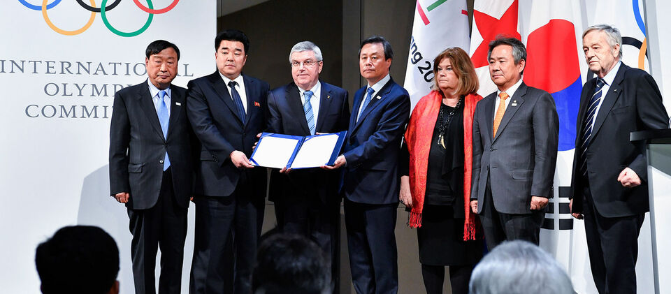 The International Olympic Committee (IOC) announced on Jan. 20 that South Korea and North Korea will march together as one under the name 'Korea' at the opening ceremony of the 2018 Winter Olympics. (Photo courtesy of the International Olympic Committee)