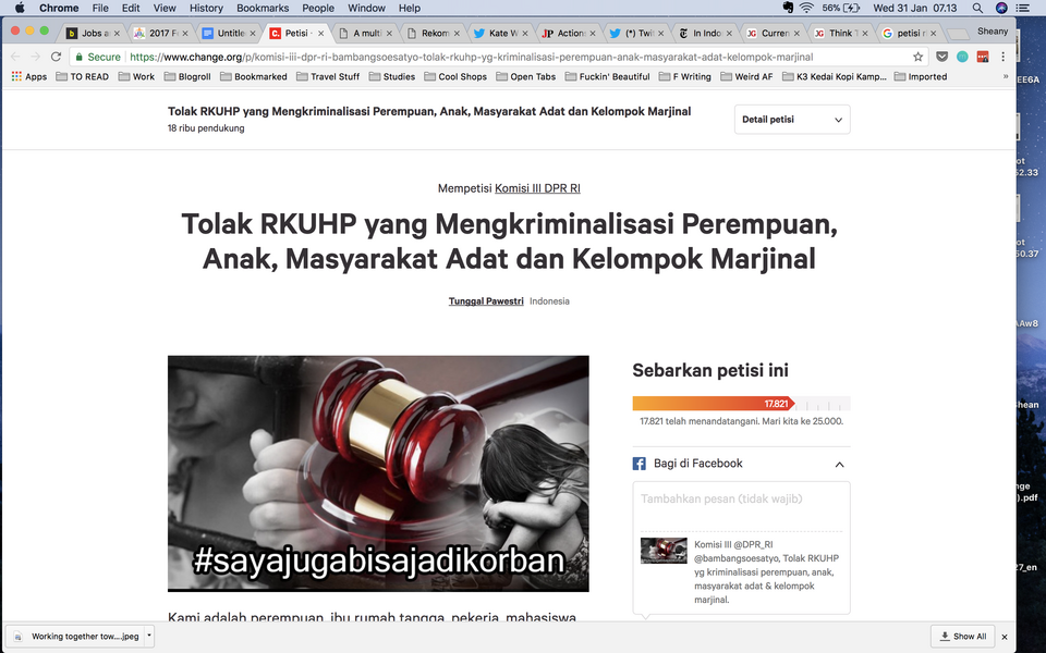 Indonesians concerned with current revisions of the criminal code are rallying support through an online petition, demanding that the House of Representatives reconsider problematic morality articles in the draft. (JG Screenshot)