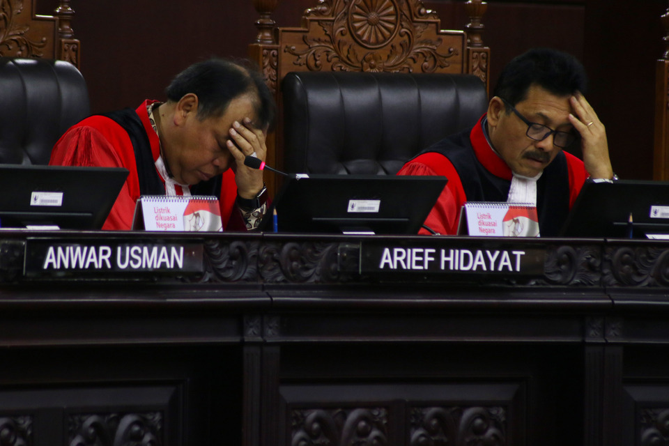 The Constitutional Court, or MK, rejected an appeal on Thursday (11/01) from various political parties to throw out the current presidential threshold law. (Antara Photo/Rivan Awal Lingga)