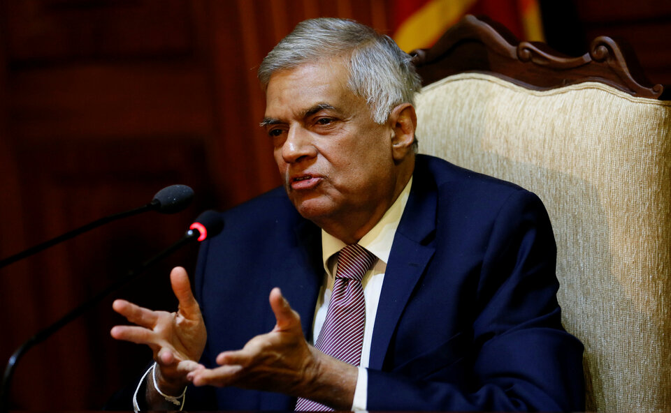 Sri Lankan Prime Minister Ranil Wickremesinghe speaks during a news conference in Colombo, Sri Lanka Feb. 16. (Reuters Photo/Dinuka Liyanawatte)