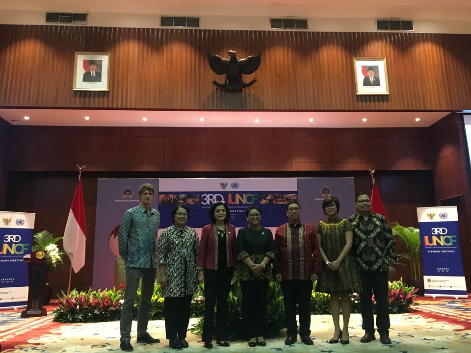 Foreign Minister Retno Marsudi, center, called for a strengthening of the partnership between Indonesia and the United Nations on Thursday (01/02). (JG Photo/Sheany)