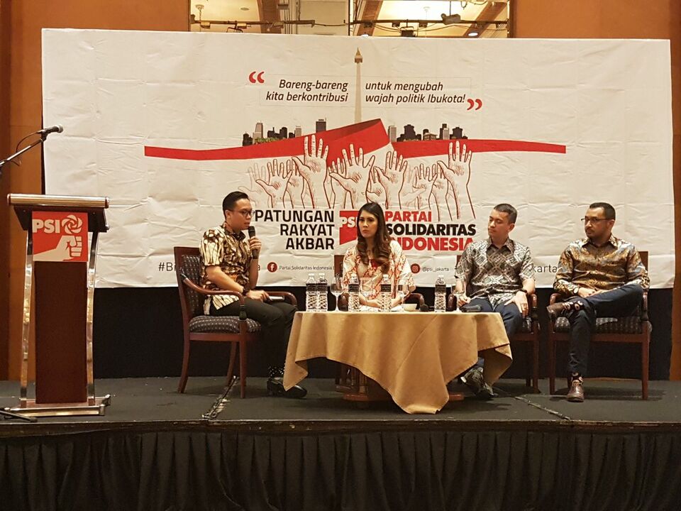 Participants speaking during panel discussion on political funding, hosted by the Indonesian Solidarity Party (PSI) at Aryaduta Hotel in Central Jakarta on Saturday (03/03). (JG Photo/Joy Muchtar)