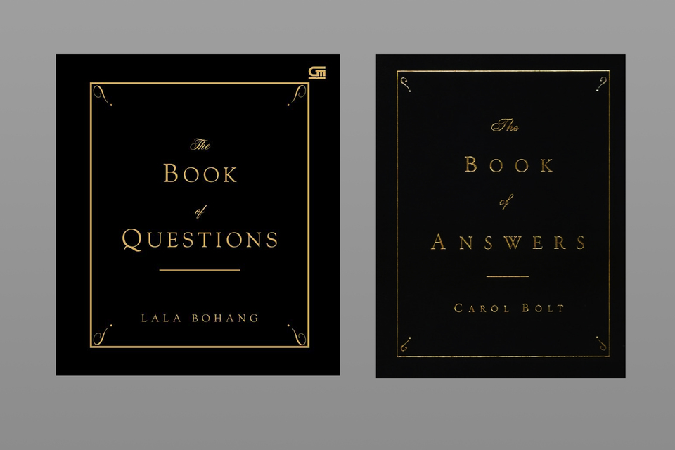 Lala Bohang's 'The Book of Questions' and Carol Bolt's 'The Book of Answers. (Photo courtesy of Amazon.com and Gramedia.com; collage by Iman Firmansyah)