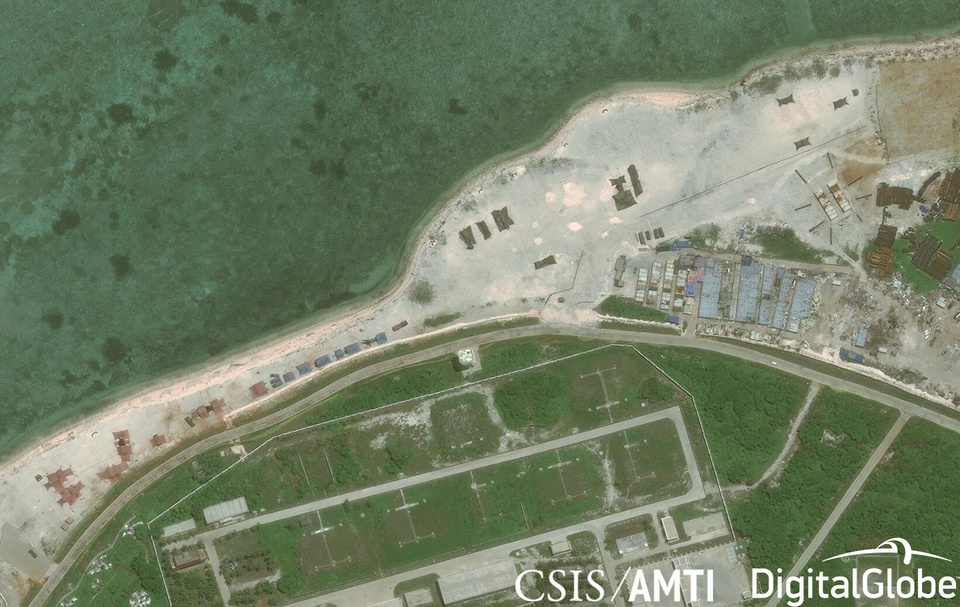 At first glance from above it looks like any clean and neatly planned small town, complete with sports grounds, neat roads and large civic buildings. (Reuters Photo/CSIS Asia Maritime Transparency Initiative)