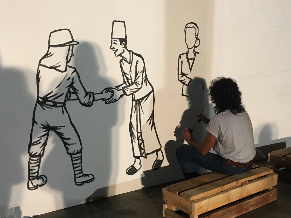 A mural at Jakarta Arts Council's 'Archival Theater' exhibition on Monday (07/05). (JG Photo/Diella Yasmine)