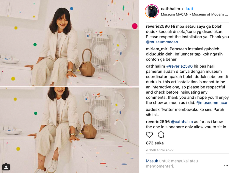 Instagram celeb Cath Halim posted a photo of her sitting down at Yayoi Kusama's 'Obliteration Room' (JG screenshot)