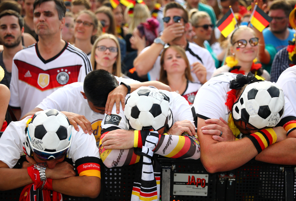 Germany fans react as they witness their team fail in 2018 FIFA World Cup. (Reuters Photo/Hannibal Hanschke)