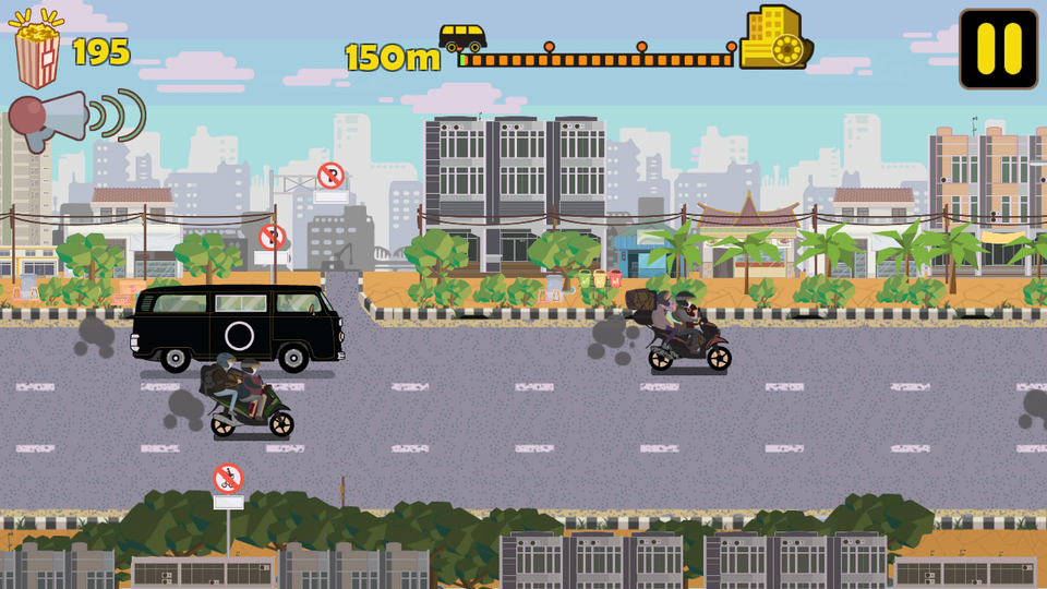 New arcade runner mobile game 'Macet ke Bioskop' takes its inspiration from Jakarta's notorious traffic gridlocks. (Photo courtesy of Film Nasional and Game Level One)