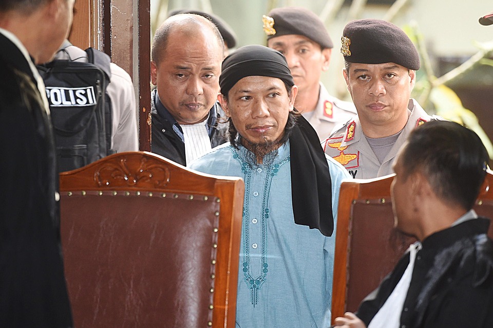 Jemaah Ansharut Daulah (JAD) leader Aman Abdurrahman, was sentenced to death on Friday (22/06). (Antara Photo/Akbar Nugroho Gumay)