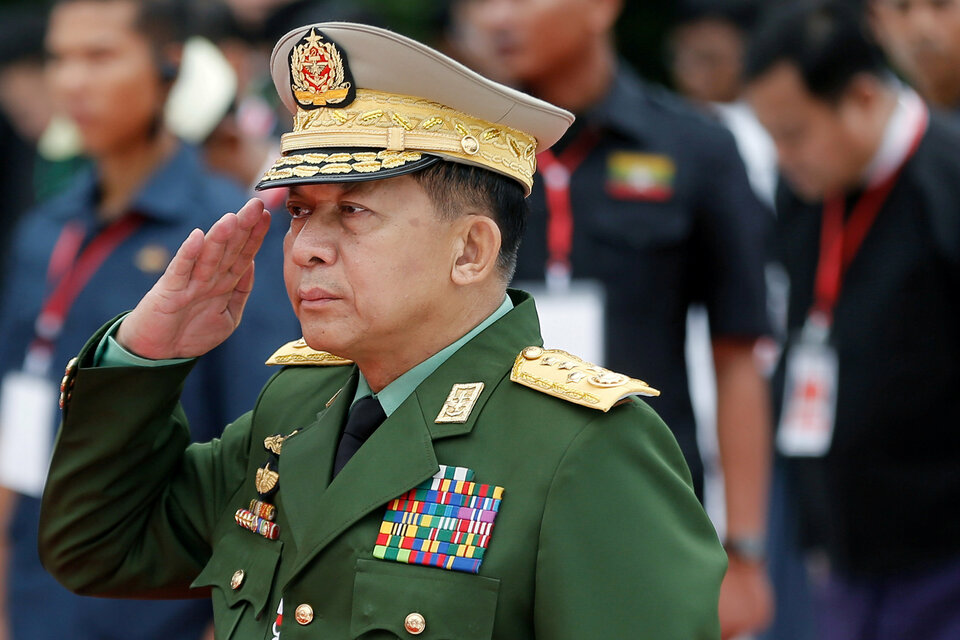 Myanmar's commander in chief Senior Gen. Min Aung Hlaing salutes as he attends an event marking Martyrs' Day in Yangon on July 19, 2018. (Reuters Photo/Ann Wang)