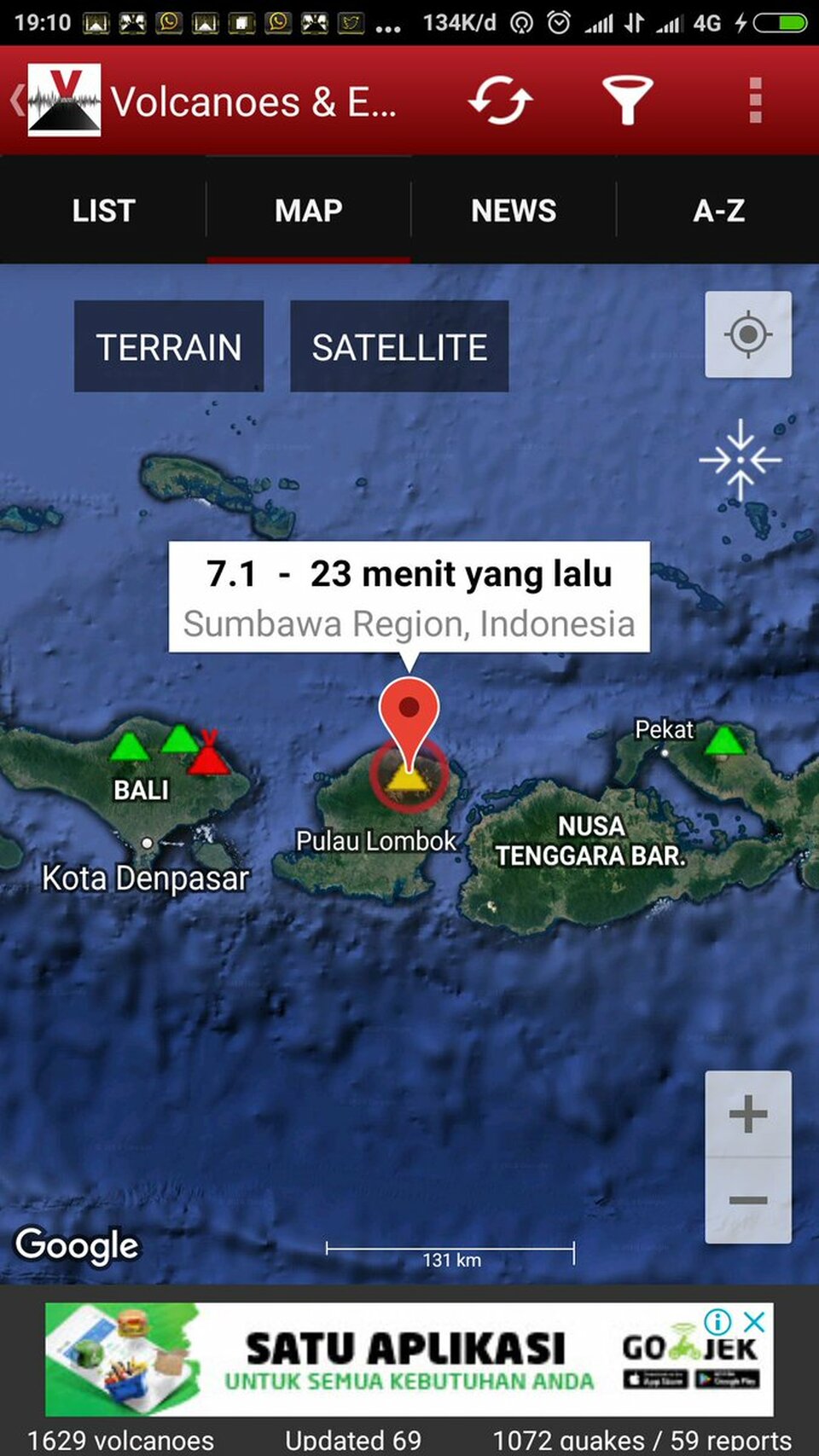 The Meteorology, Climatology and Geophysics Agency, or BMKG, issued a tsunami warning on Sunday (05/08) evening, following a magnitude 7 earthquake that hit northern part of Bali Island and Lombok Island. (Image courtesy of BMKG)