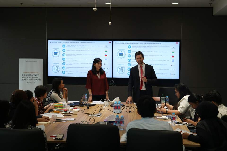 McKinsey Indonesia president director Phillia Wibowo and Guillaume de Gantes, a partner at McKinsey & Company. (Photo courtesy of McKinsey Indonesia)