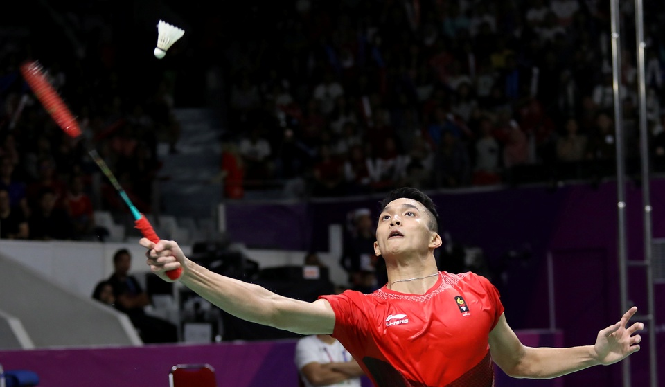 Badminton star Jonatan Christie on Tuesday (28/08) added another gold to Indonesia's Asian Games medal count. (Antara Photo/Inasgoc/Nafielah Mahmudah)