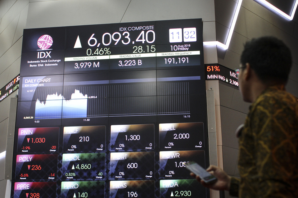Indonesian shares plummeted on Monday (13/08) in their worst drop in nearly two years as emerging market currencies faced a deep selloff, causing a market rout across Southeast Asia. (Antara Photo/Dhemas Reviyanto)