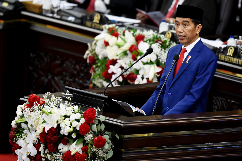 President Joko 'Jokowi' struck an optimistic note during his fourth state-of-the-nation address on Thursday (16/08) when he expressed confidence that next year's legislative and presidential elections would be peaceful in view of Indonesia's increasing democratic maturity. (Antara Photo/Hafidz Mubarak)
