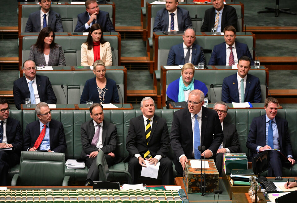 Australian Prime Minister Scott Morrison speaks in the House of Representatives at Parliament House in Canberra on Monday (10/09). (Reuters Photo/AAP)