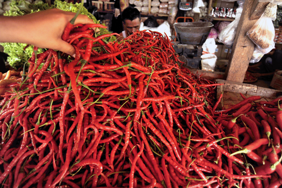 Indonesia's consumer price index was down 0.05 percent on a monthly basis due to a drop in food prices, such as that of chicken and chilies, the Central Statistics Agency (BPS) said. (Antara Photo/Asep Fathulrahman)