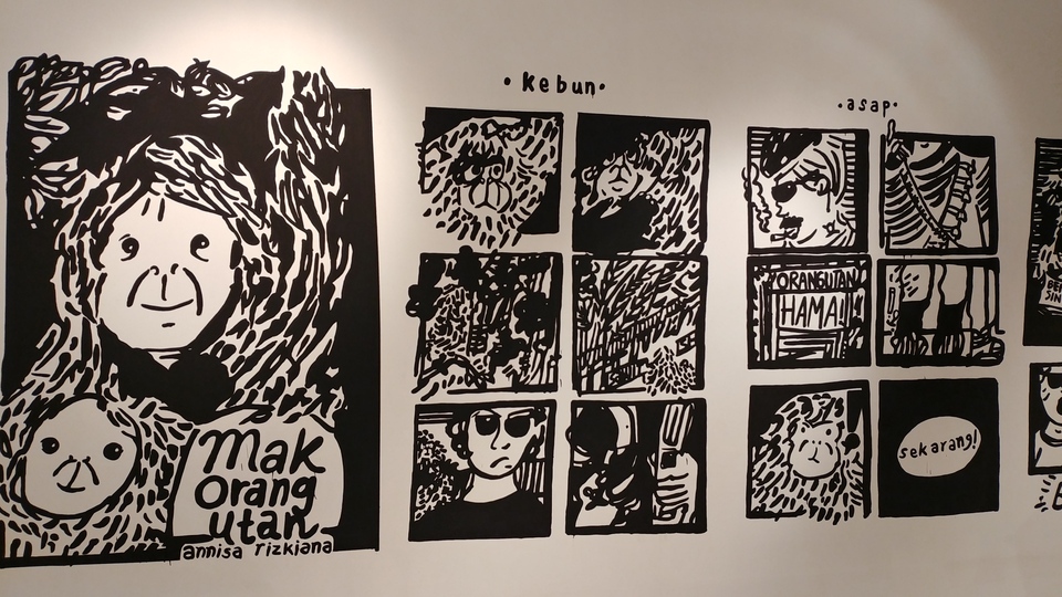 Annisa Rizkiana's 'Mak Orangutan' mural at the Indonesian Contemporary Art and Design (ICAD) 2018 exhibition in Grandkemang Hotel, South Jakarta. (JG Photo/Dhania Sarahtika)