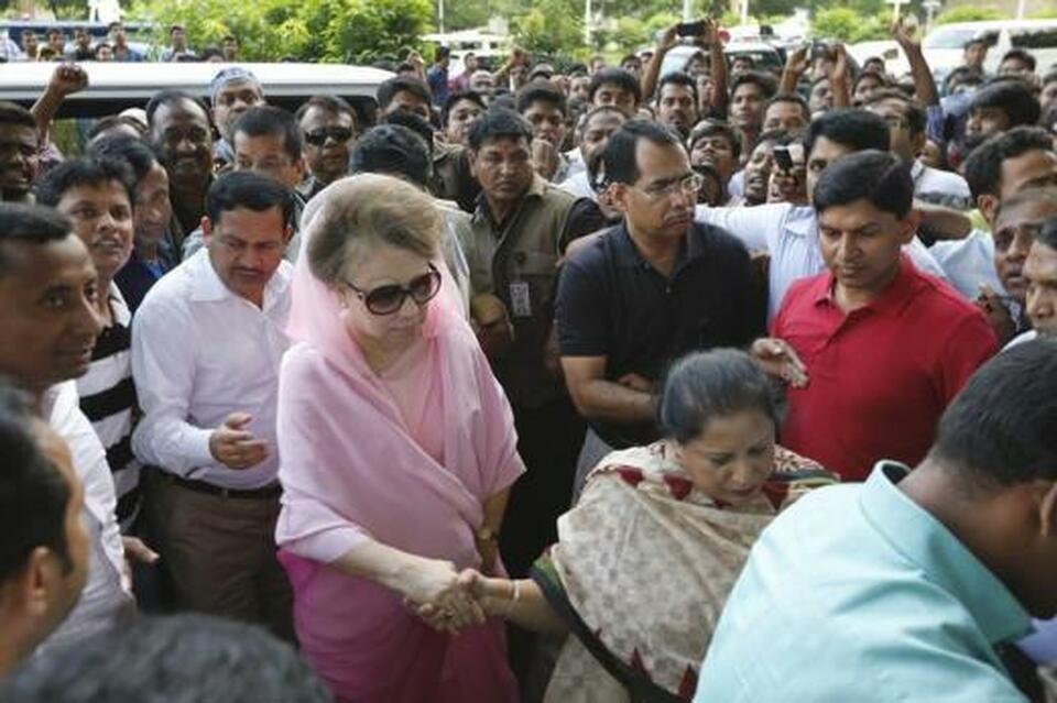 A Bangladesh court on Tuesday doubled to 10 years a jail term for former prime minister Khaleda Zia for graft, ruling out her chances of contesting a general election in December, lawyers said. (Reuters Photo/Andrew Biraj)