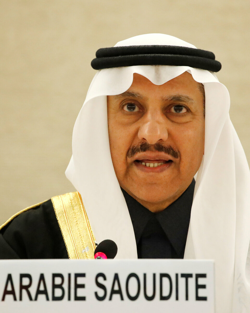 President of the Human Rights Commission of Saudi Arabia Bandar al Aiban attends the Universal Periodic Review of Saudi Arabia by the Human Rights Council at the United Nations in Geneva, Switzerland on Monday. (Reuters Photo/Denis Balibouse)