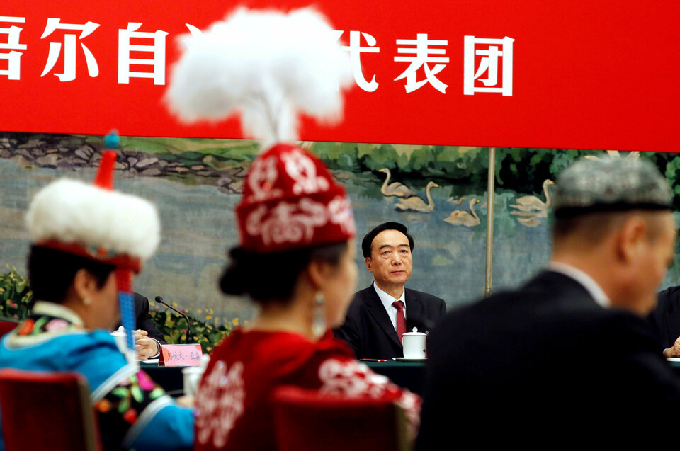 Xinjiang Uighur Autonomous Region (XUAR) Party Secretary Chen Quanguo attends a group discussion session on the second day of the 19th National Congress of the Communist Party of China at the Great Hall of the People in Beijing, China on Oct. 19, 2017. (Reuters Photo/Tyrone Siu)