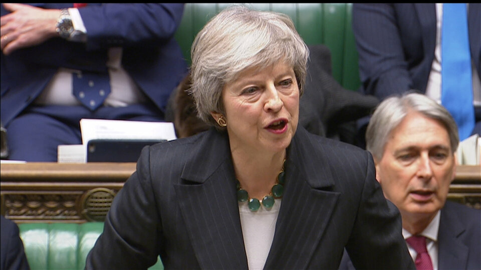 A still image from video footage shows Britain's Prime Minister Theresa May speaking about Brexit, in the House of Commons, in central London, Britain on Thursday. (Reuters Photo/Parbul TV)