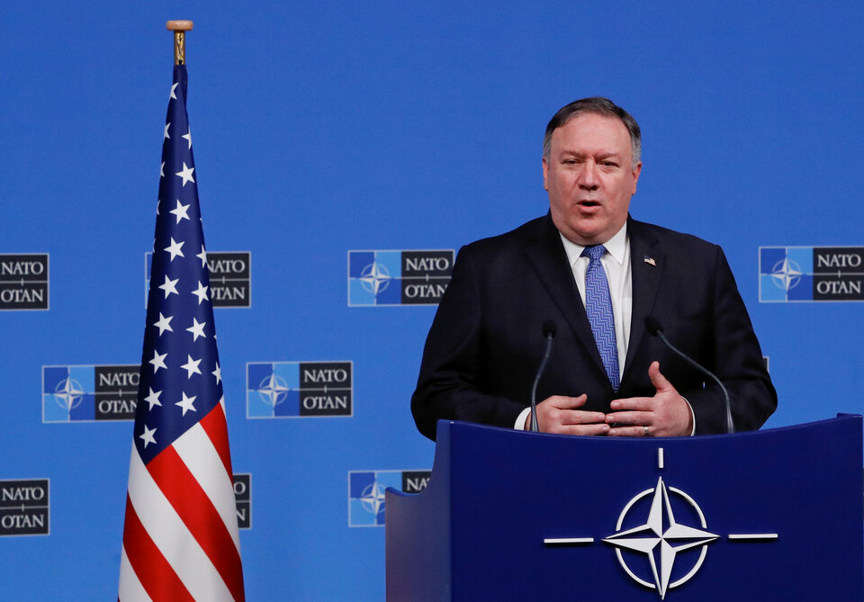 US Secretary of State Mike Pompeo speaks at a news conference during the NATO foreign ministers' meeting at the Alliance's headquarters in Brussels, Belgium, December 4, 2018. (Reuters Photo/Yves Herman)