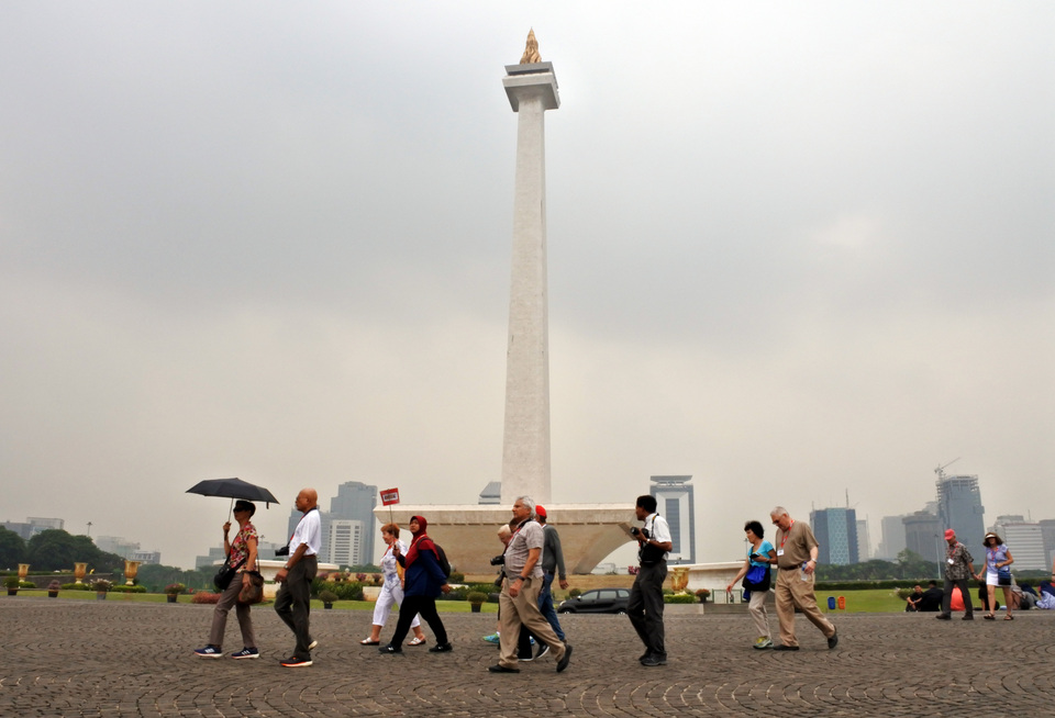 The National Monument will be a no-go area for the city's first Formula E race in June. (Antara Photo/Rama Kundarsa)