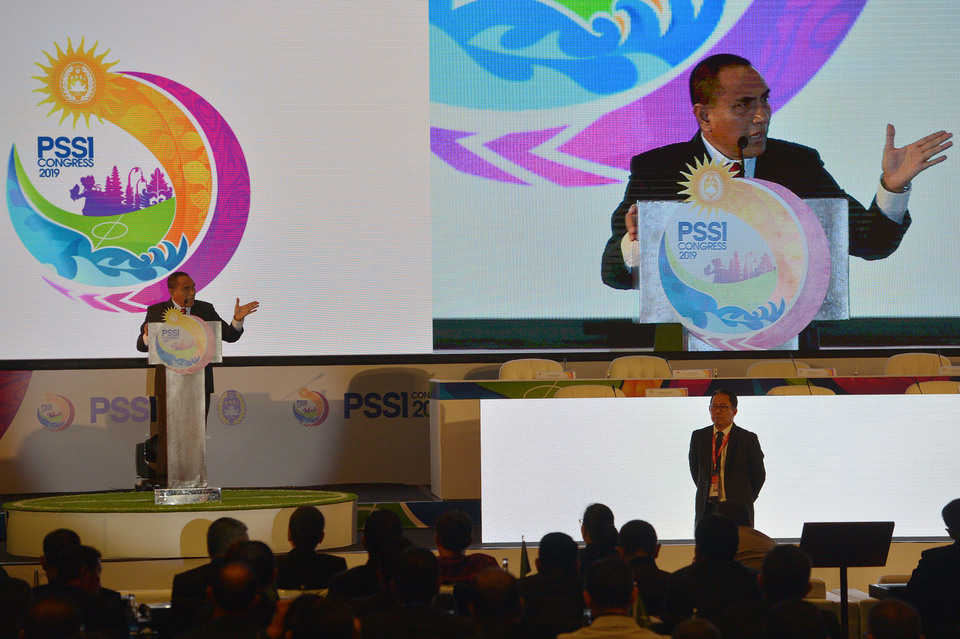 Edy Rahmayadi speaking at the opening of the annual congress of the Indonesian Football Association (PSSI) in Nusa Dua,Bali, on Sunday. (Antara Photo)