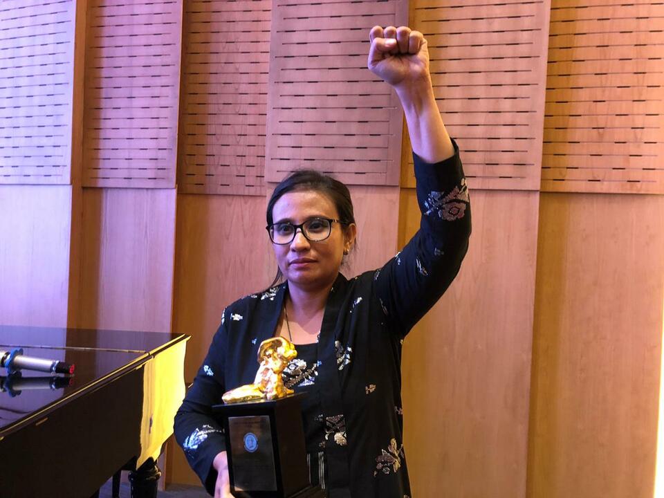 Eva Bande, a women’s rights activist, environmentalist, land rights defender and the latest recipient of the prestigious Yap Thiam Hien human rights award. (JG Photo/Diella Yasmine)