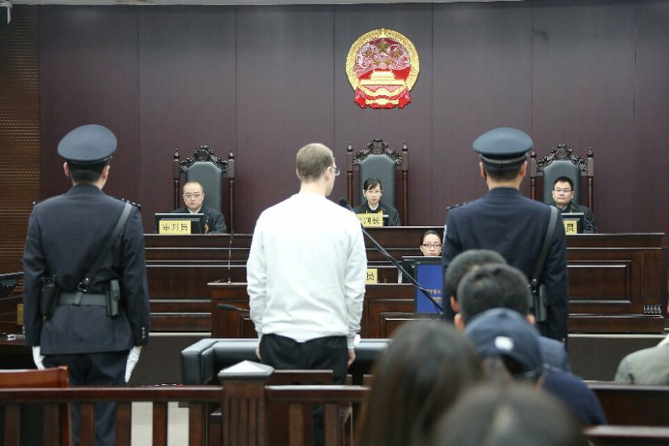 Canadian Robert Lloyd Schellenberg appears in court for a retrial of his drug smuggling case in Dalian, Liaoning Province, China, on Jan, 14, 2019. (Reuters Photo)