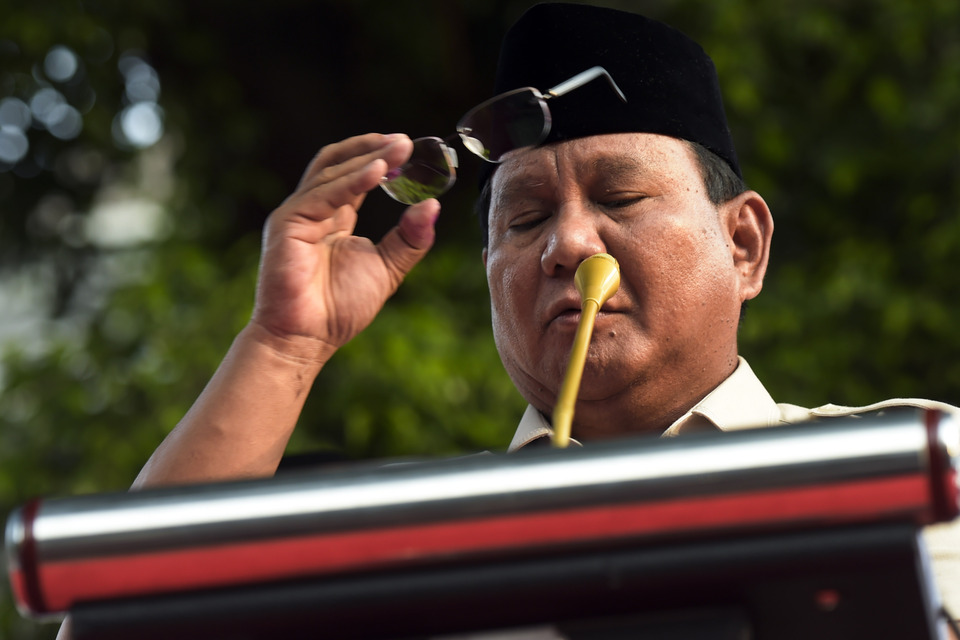 Prabowo Subianto has again refused to concede election defeat after quick-count results showed that he had lost against the incumbent, President Joko 'Jokowi' Widodo. (Antara Photo/Galih Pradipta)