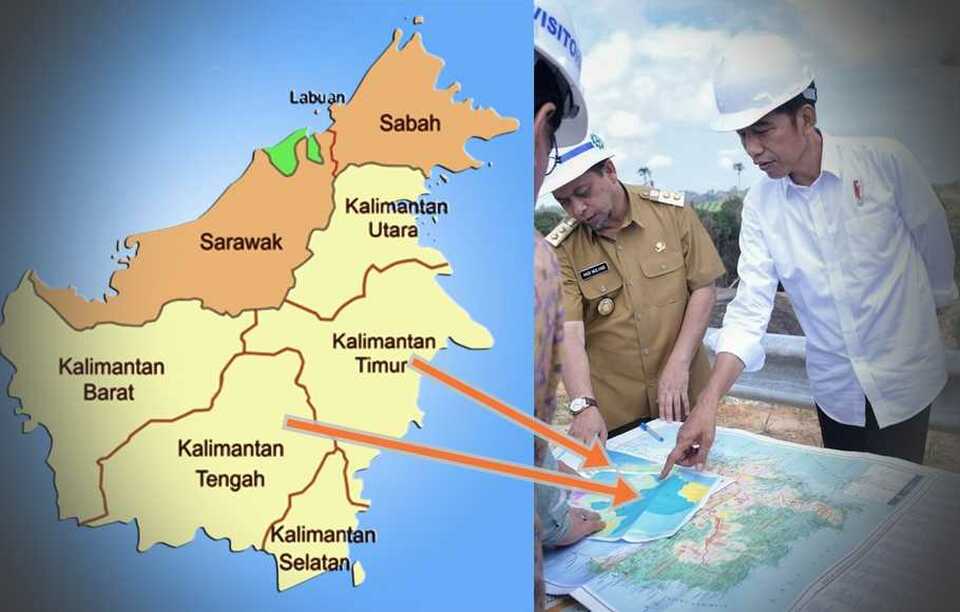 President Joko 'Jokowi' Widodo studies a map of Kalimantan while scouting for the location of Indonesia's new capital city, in this photo posted on his social media accounts on Tuesday.