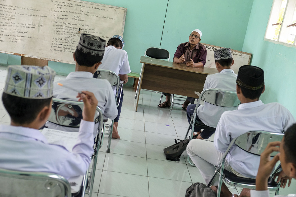 The Al Hidayah Islamic Boarding School in Deli Serdang, North Sumatra, was founded by former terrorism convict Khairul Ghazali, after he graduated from the government’s deradicalization program initiated by the National Counterterrorism Agency (BNPT). (Antara Photo/Irsan Mulyadi)