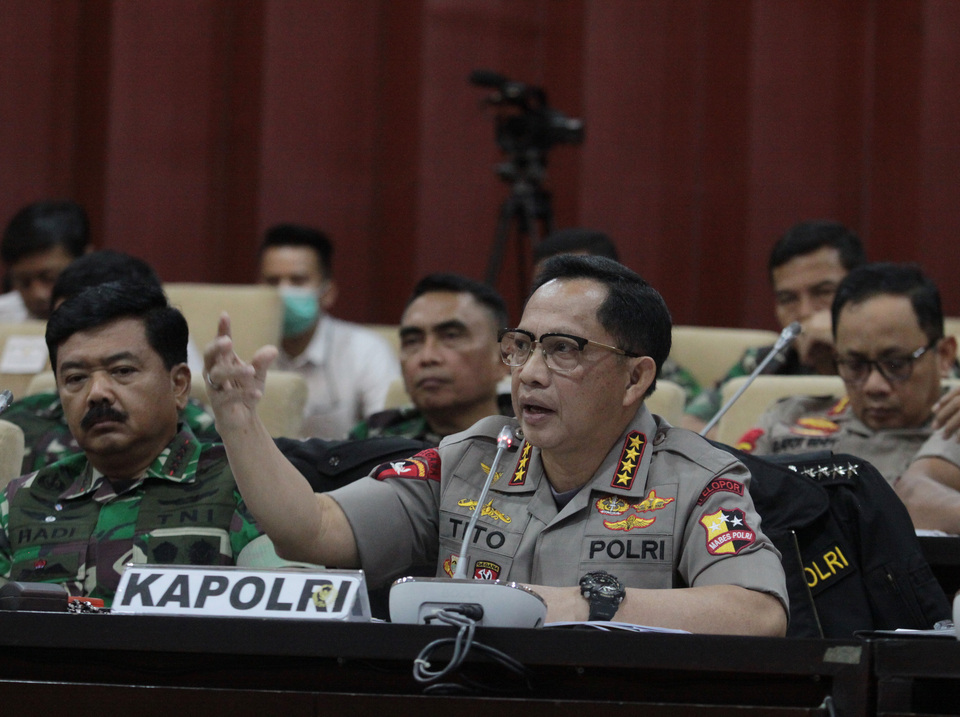 National Police chief Gen. Tito Karnavian has repeatedly been the target of political hoaxes and fake news in recent months. (Antara Photo/Reno Esnir)