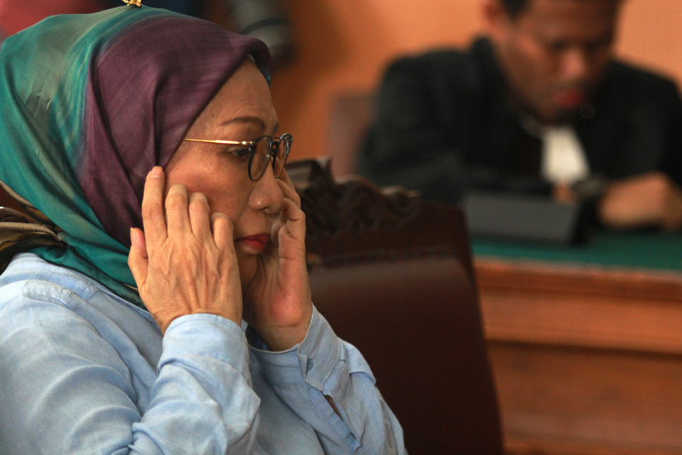 Ratna Sarumpaet on trial at the South Jakarta District Court on Tuesday. (Antara Photo/Muhammad Iqbal)
