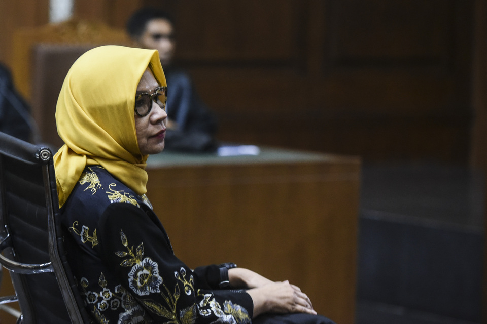 In this photo taken on June 10, 2019, former Pertamina president director Karen Agustiawan attends her corruption trial at the Jakarta Anti-Corruption Court. (Antara Photo)