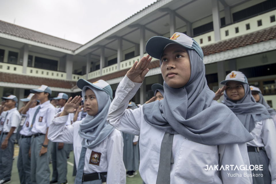 Like most other Indonesian students, Salsa Fadilah and her classmates attend school assembly every morning. (JG Photo/Yudha Baskoro)