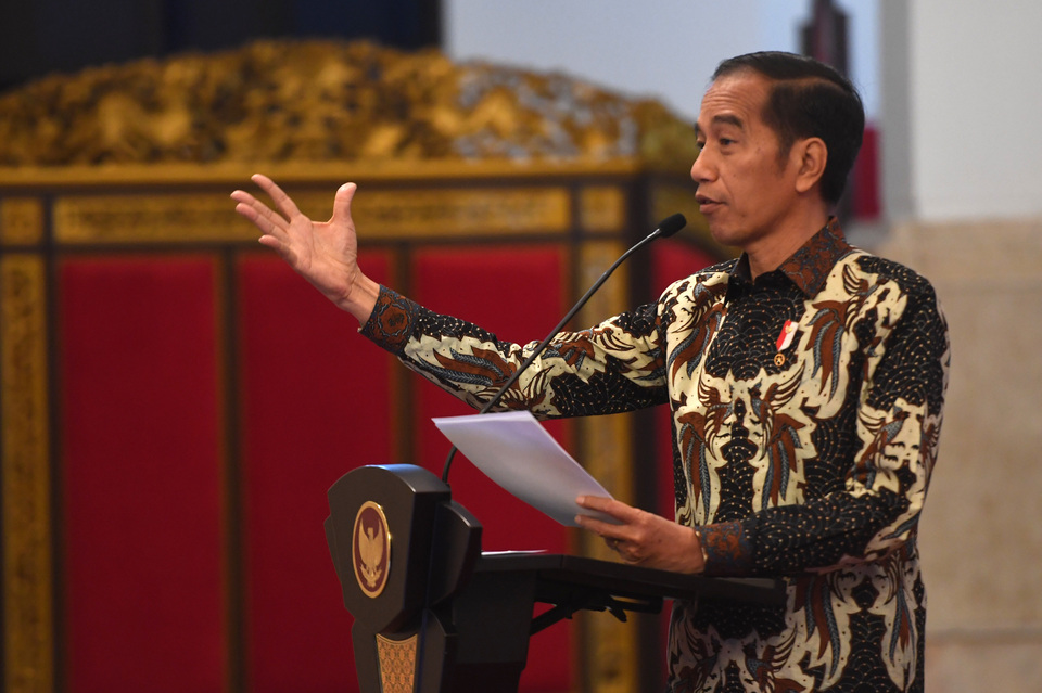 President Joko 'Jokowi' Widodo confirmed on Wednesday that he had finalized his cabinet selection and that he would announce the ministers' names soon after the start of his second term in October. (Antara Photo/Akbar Nugroho Gumay)
