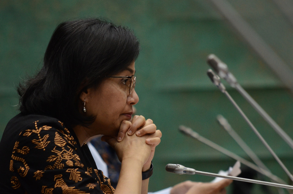 Finance Minister Sri Mulyani discusses BPJS Kesehatan's years of deficit in a meeting at the House of Representatives in Jakarta on Wednesday. (Antara Photo/Fakhri Hermansyah)