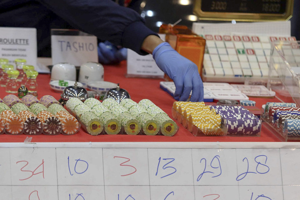 Gambling tokens confiscated during a police raid on an illegal casino in the Robinson Apartment complex in Penjaringan, North Jakarta, on Sunday. (B1 Photo/ Joanito de Saojoao)