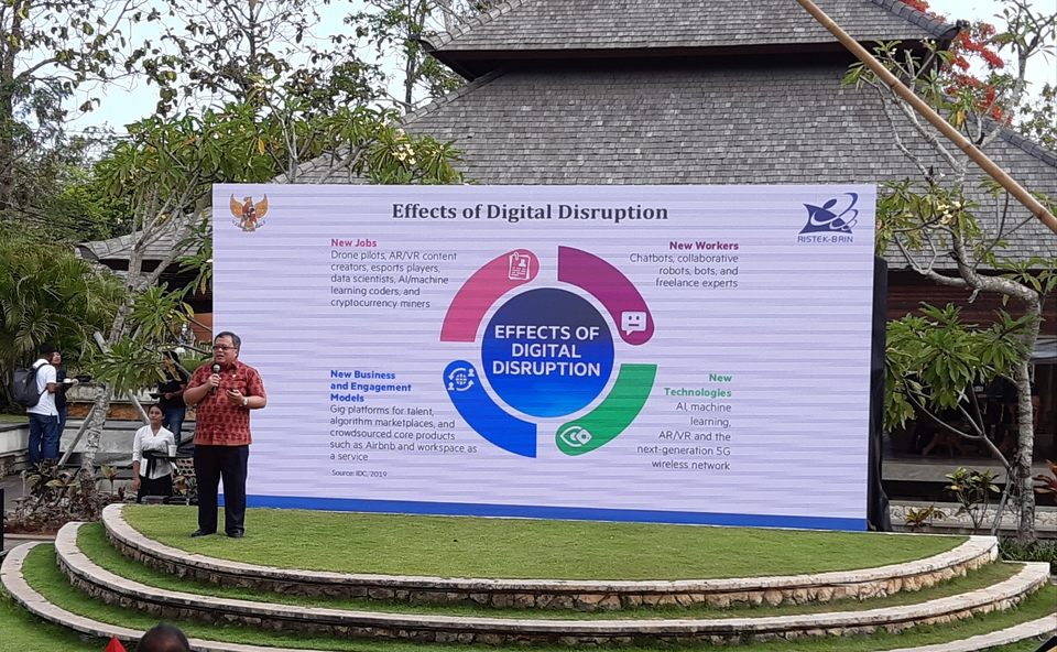 Research and Technology Minister Bambang Brodjonegoro speaks during the NextICorn International Summit 2019 in Jimbaran, Bali on Friday. (JG Photo/Diana Mariska)