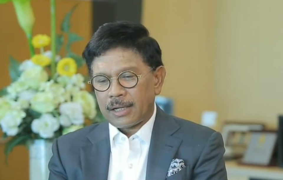 Communication and Information Technology Minister Johnny G. Plate in an interview with Beritasatu TV. (Screenshot picture)