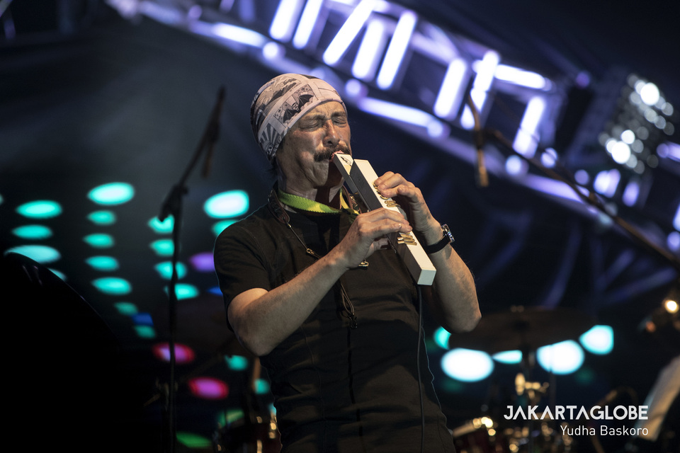 Takeshi Itoh of T-Square from Japan in action at Java Jazz 2020. (JG Photo/Yudha Baskoro)